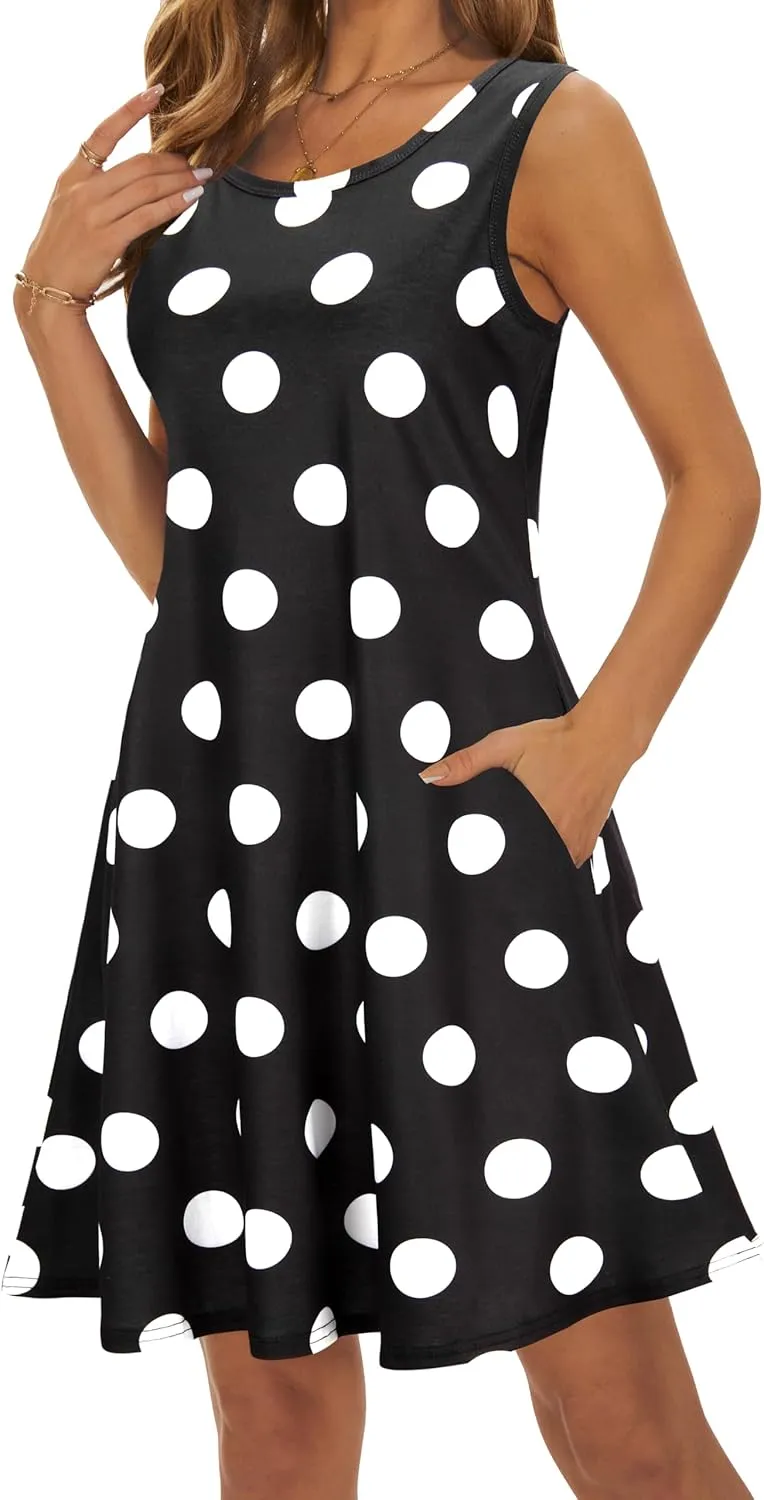 Summer Dresses for Women 2025 Casual Sundresses Beach Cover Ups Sleeveless Tshirt Swing Dress with Pockets
