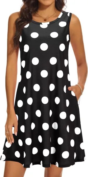 Summer Dresses for Women 2025 Casual Sundresses Beach Cover Ups Sleeveless Tshirt Swing Dress with Pockets