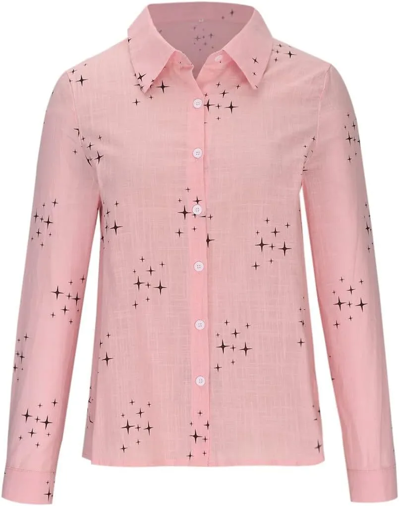 Summer Tops for Women 2023 Casual Long Sleeve Linen Button Down Shirts Plus Size Collared Business Casual Work Blouses