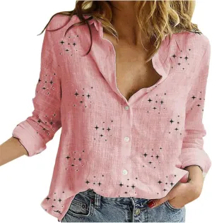 Summer Tops for Women 2023 Casual Long Sleeve Linen Button Down Shirts Plus Size Collared Business Casual Work Blouses