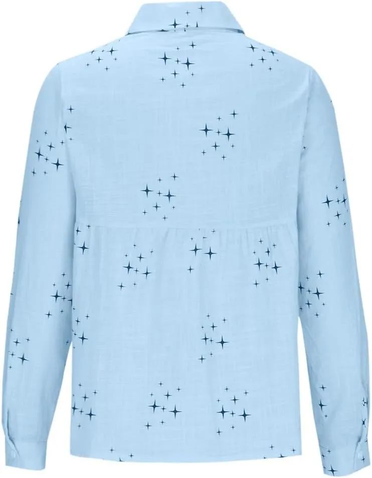 Summer Tops for Women 2023 Casual Long Sleeve Linen Button Down Shirts Plus Size Collared Business Casual Work Blouses