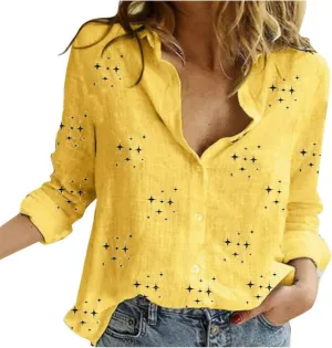 Summer Tops for Women 2023 Casual Long Sleeve Linen Button Down Shirts Plus Size Collared Business Casual Work Blouses
