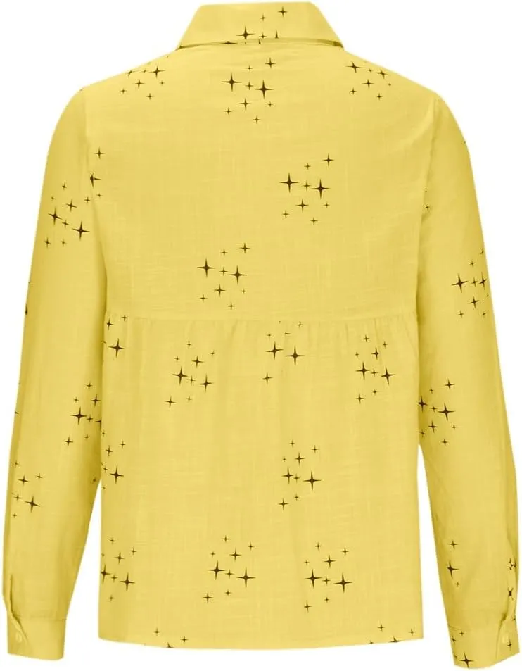 Summer Tops for Women 2023 Casual Long Sleeve Linen Button Down Shirts Plus Size Collared Business Casual Work Blouses