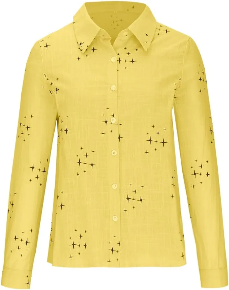 Summer Tops for Women 2023 Casual Long Sleeve Linen Button Down Shirts Plus Size Collared Business Casual Work Blouses