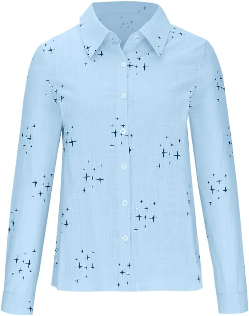 Summer Tops for Women 2023 Casual Long Sleeve Linen Button Down Shirts Plus Size Collared Business Casual Work Blouses