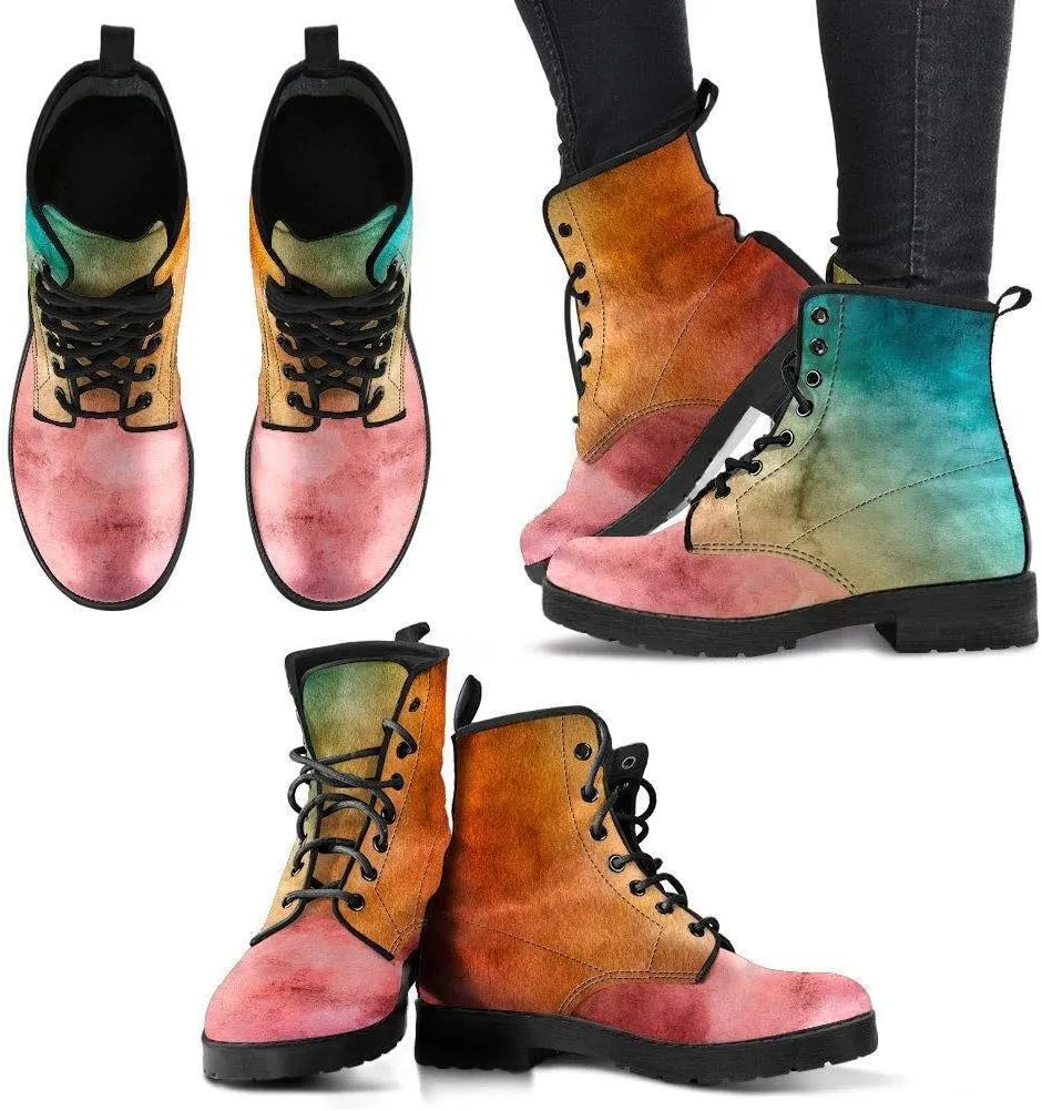 Sunset Grunge Memory Foam Boots | All Season Lace Up Boots | Vegan Leather Combat Boot
