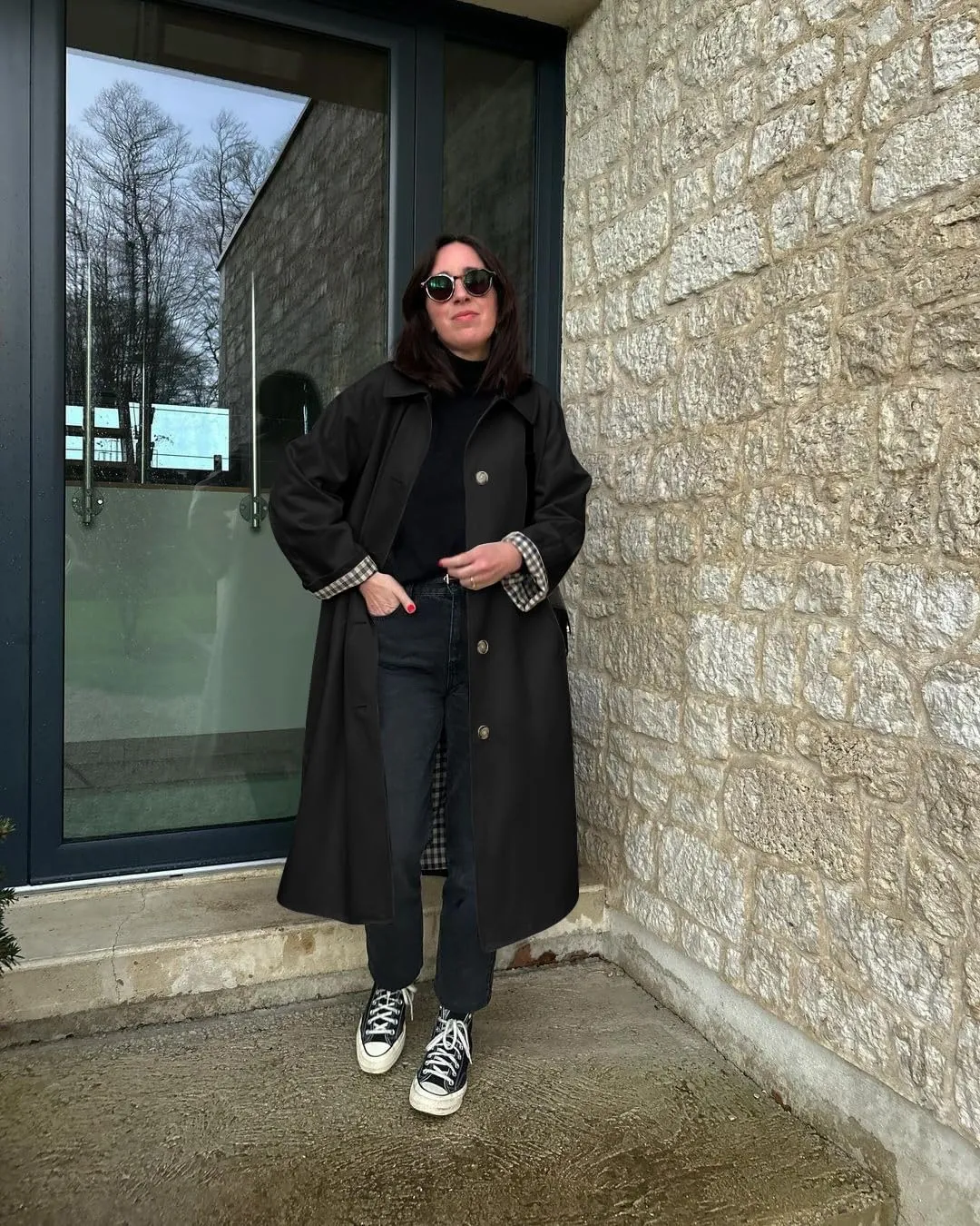 Tankaneo Womens Long Trench Coat Single Breasted Oversized Windproof Overcoat Fashion Outerwear