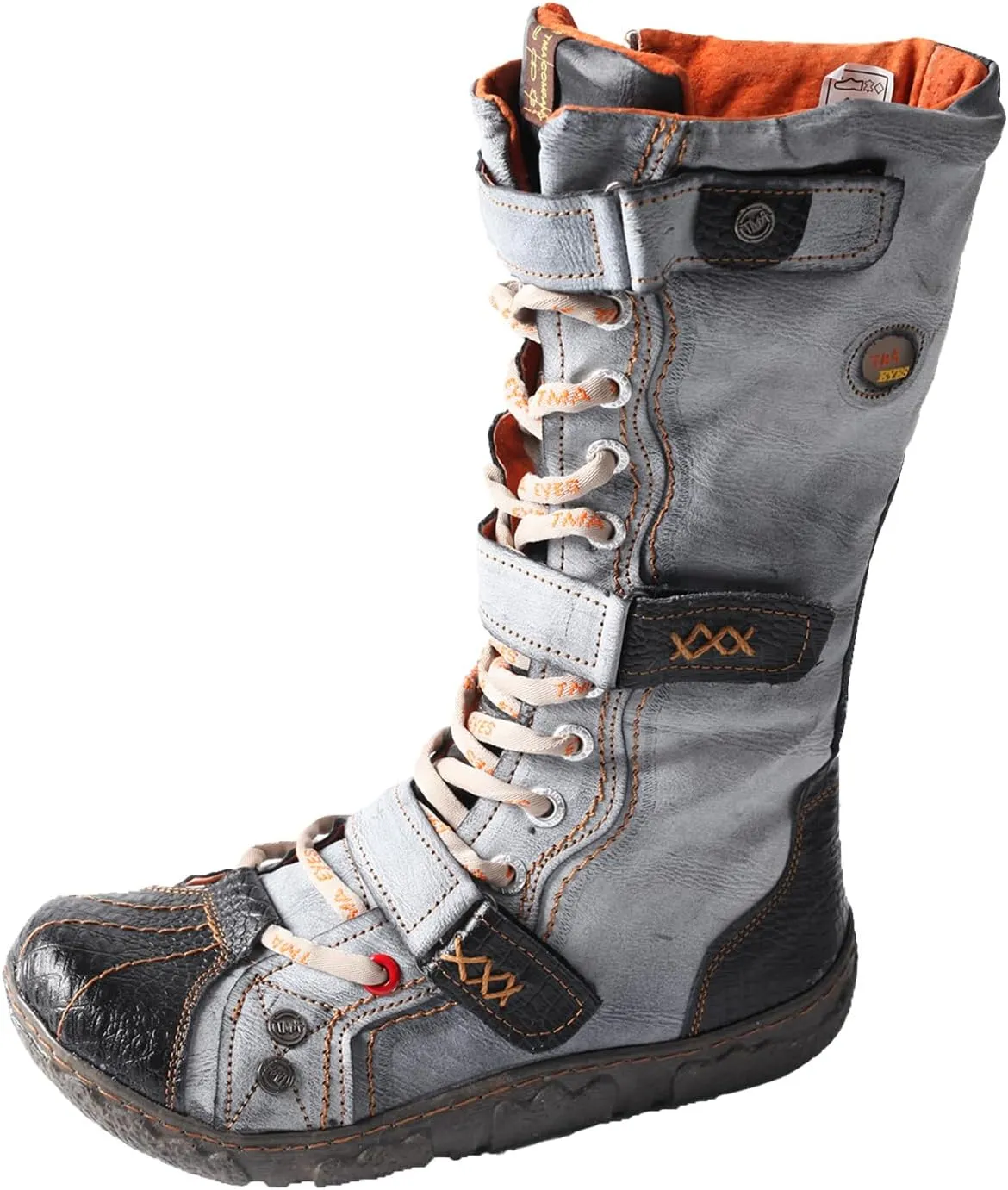 TMA EYES Women's Fashion Boots - PU and Genuine Leather Combination, Side Zipper and Strap Closure, Faux Fur Lining for Warmth and Comfort