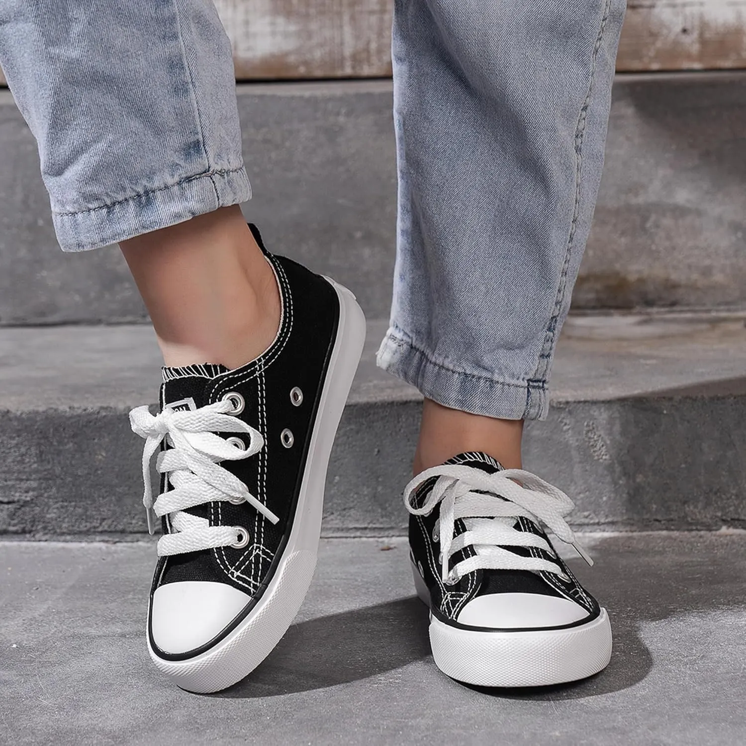 Toddler Canvas Sneakers for Boys & Girls - Breathable, Lightweight & Durable Lace-Up Shoes Non-Slip Rubber Sole, Classic School Style for Play & Casual Wear,Ages 2 