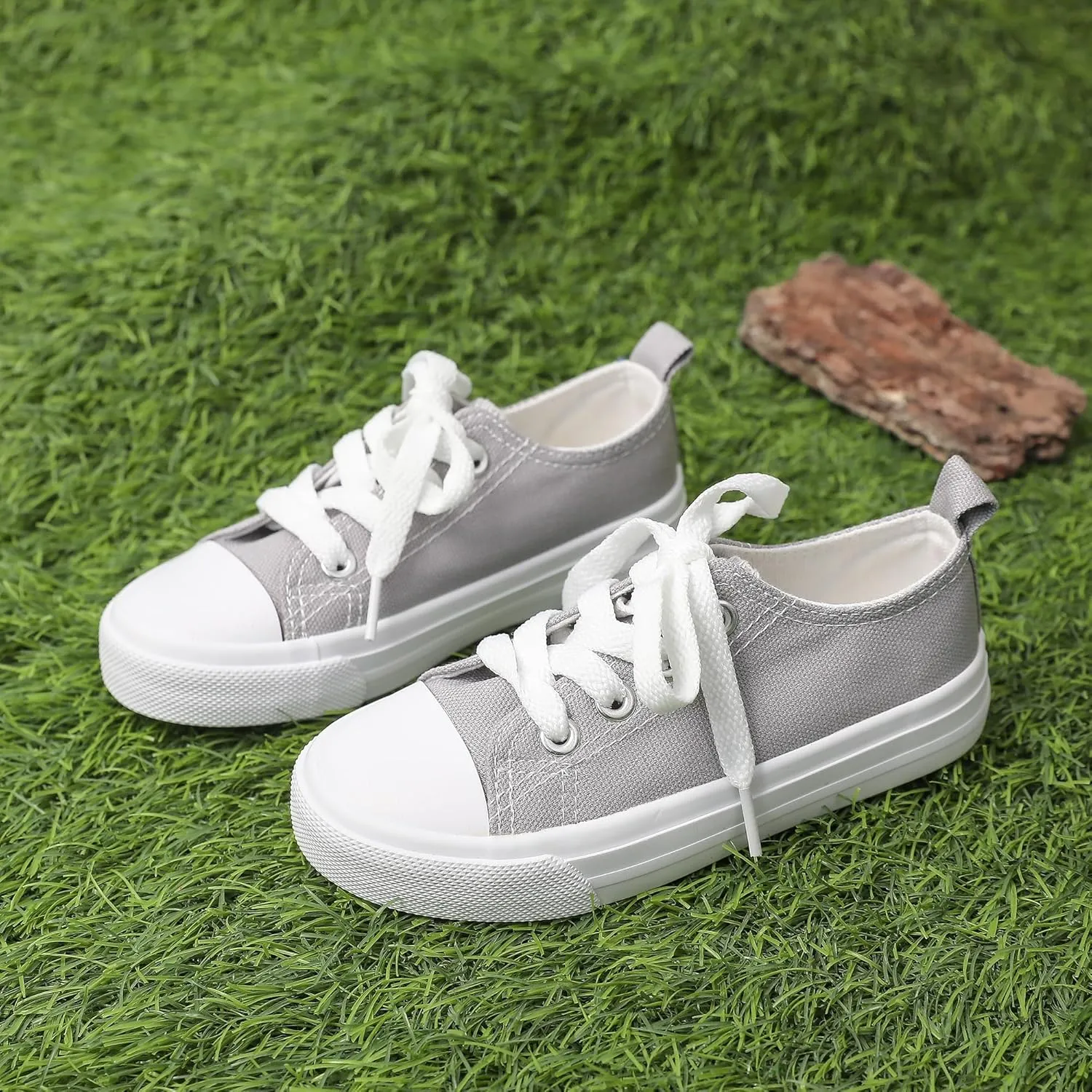 Toddler Canvas Sneakers for Boys & Girls - Breathable, Lightweight & Durable Lace-Up Shoes Non-Slip Rubber Sole, Classic School Style for Play & Casual Wear,Ages 2 