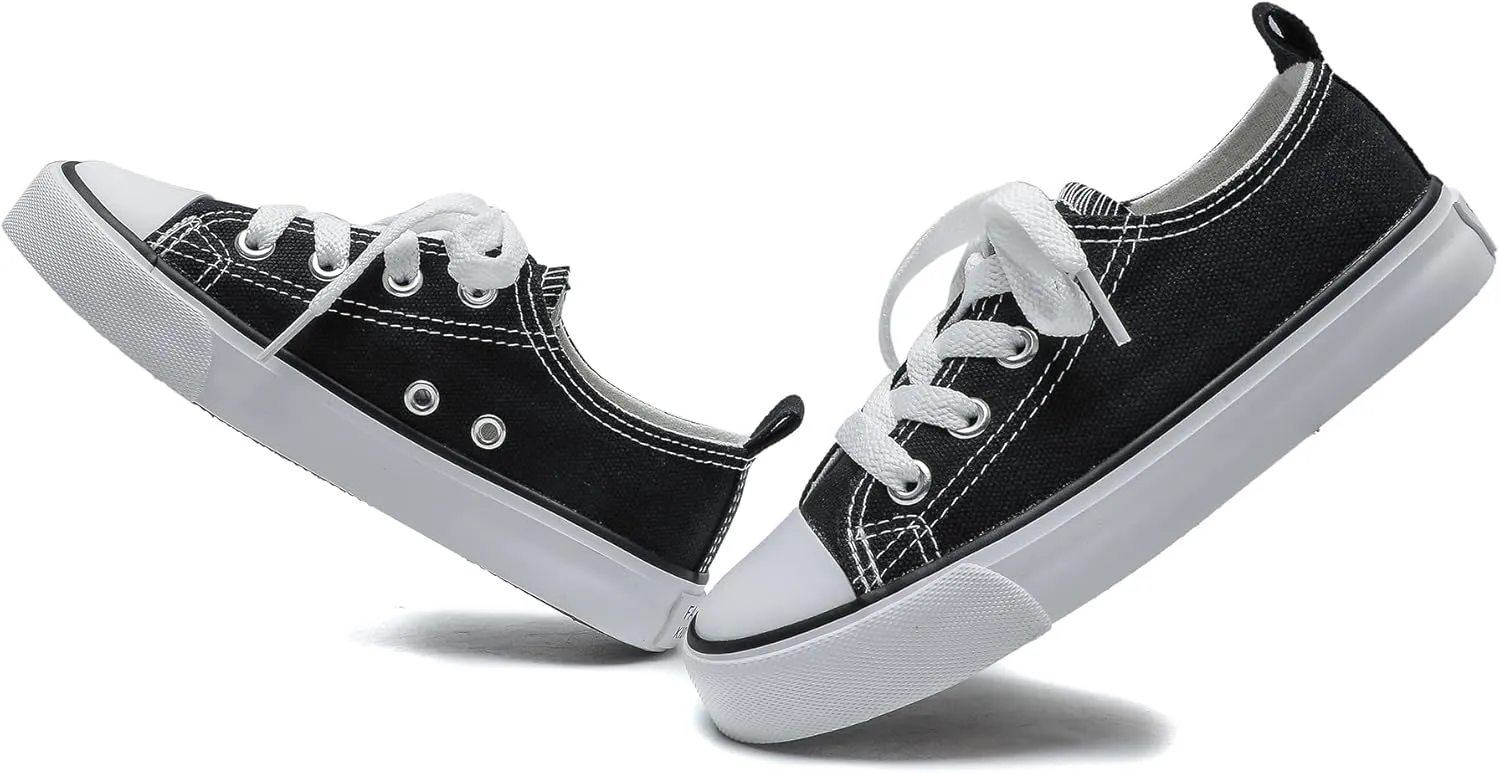 Toddler Canvas Sneakers for Boys & Girls - Breathable, Lightweight & Durable Lace-Up Shoes Non-Slip Rubber Sole, Classic School Style for Play & Casual Wear,Ages 2 