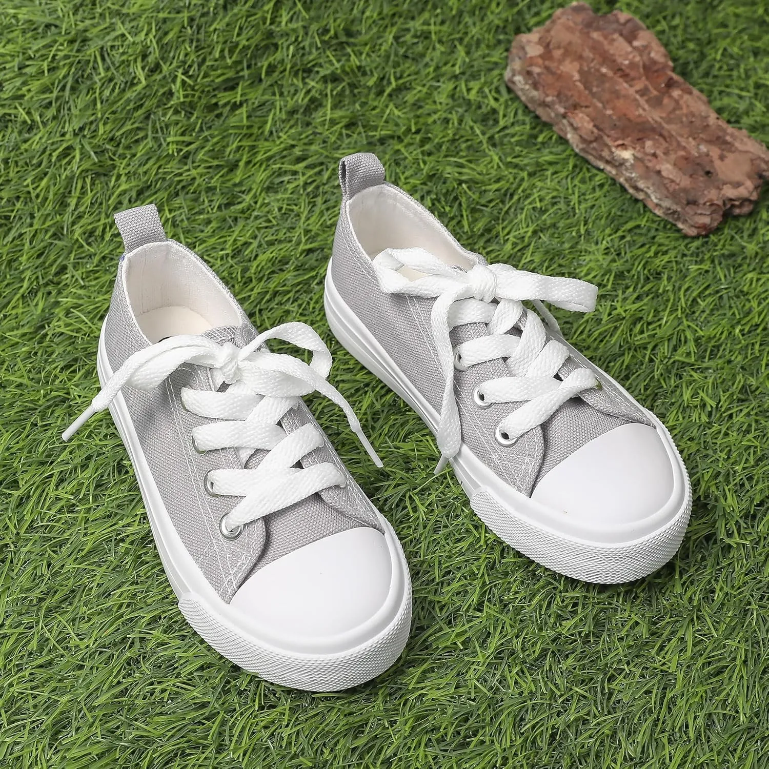 Toddler Canvas Sneakers for Boys & Girls - Breathable, Lightweight & Durable Lace-Up Shoes Non-Slip Rubber Sole, Classic School Style for Play & Casual Wear,Ages 2 