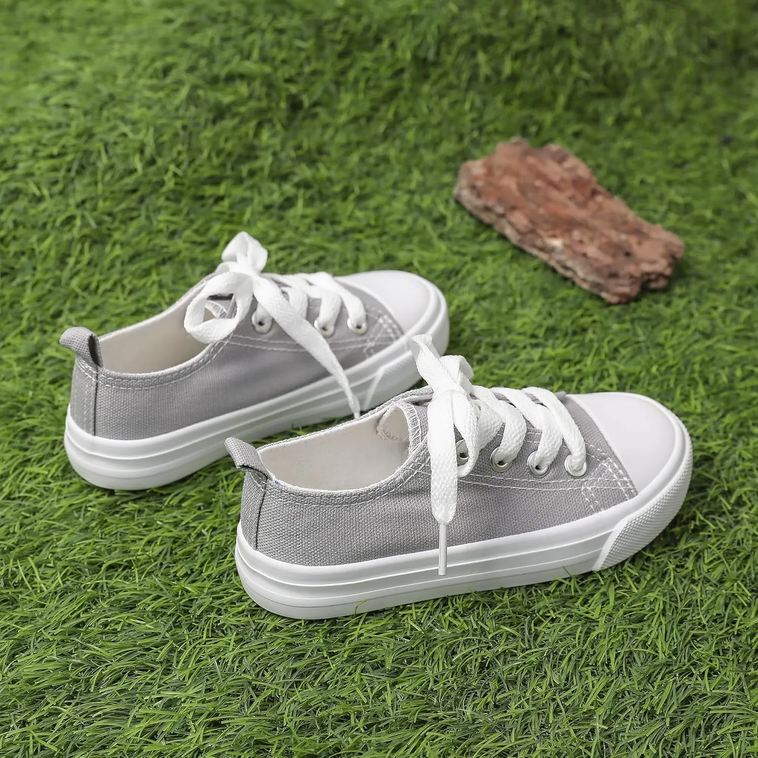 Toddler Canvas Sneakers for Boys & Girls - Breathable, Lightweight & Durable Lace-Up Shoes Non-Slip Rubber Sole, Classic School Style for Play & Casual Wear,Ages 2 