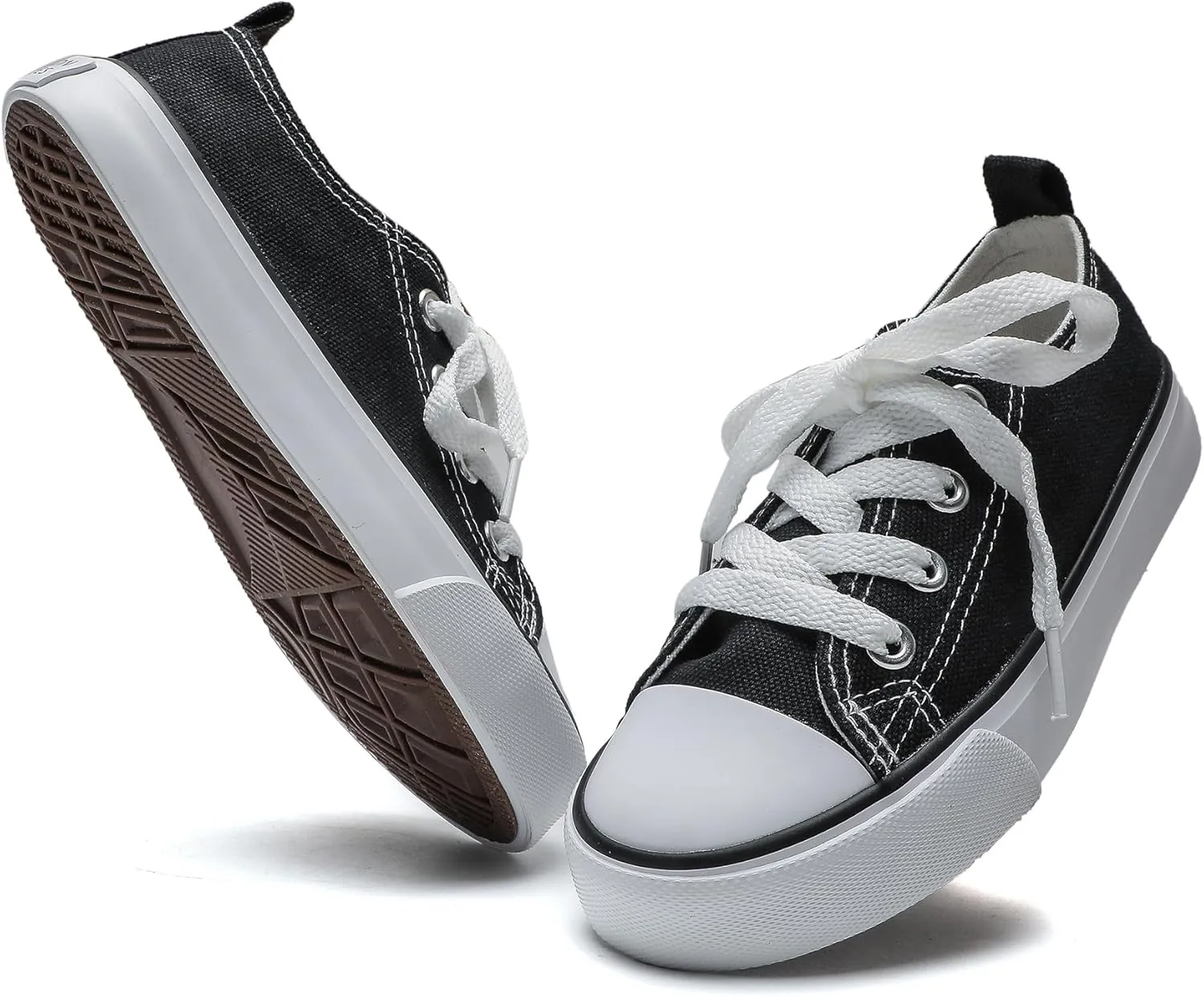Toddler Canvas Sneakers for Boys & Girls - Breathable, Lightweight & Durable Lace-Up Shoes Non-Slip Rubber Sole, Classic School Style for Play & Casual Wear,Ages 2 