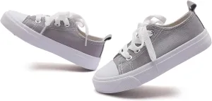 Toddler Canvas Sneakers for Boys & Girls - Breathable, Lightweight & Durable Lace-Up Shoes Non-Slip Rubber Sole, Classic School Style for Play & Casual Wear,Ages 2 