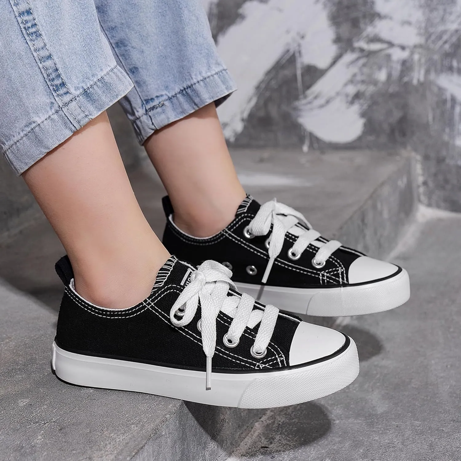 Toddler Canvas Sneakers for Boys & Girls - Breathable, Lightweight & Durable Lace-Up Shoes Non-Slip Rubber Sole, Classic School Style for Play & Casual Wear,Ages 2 
