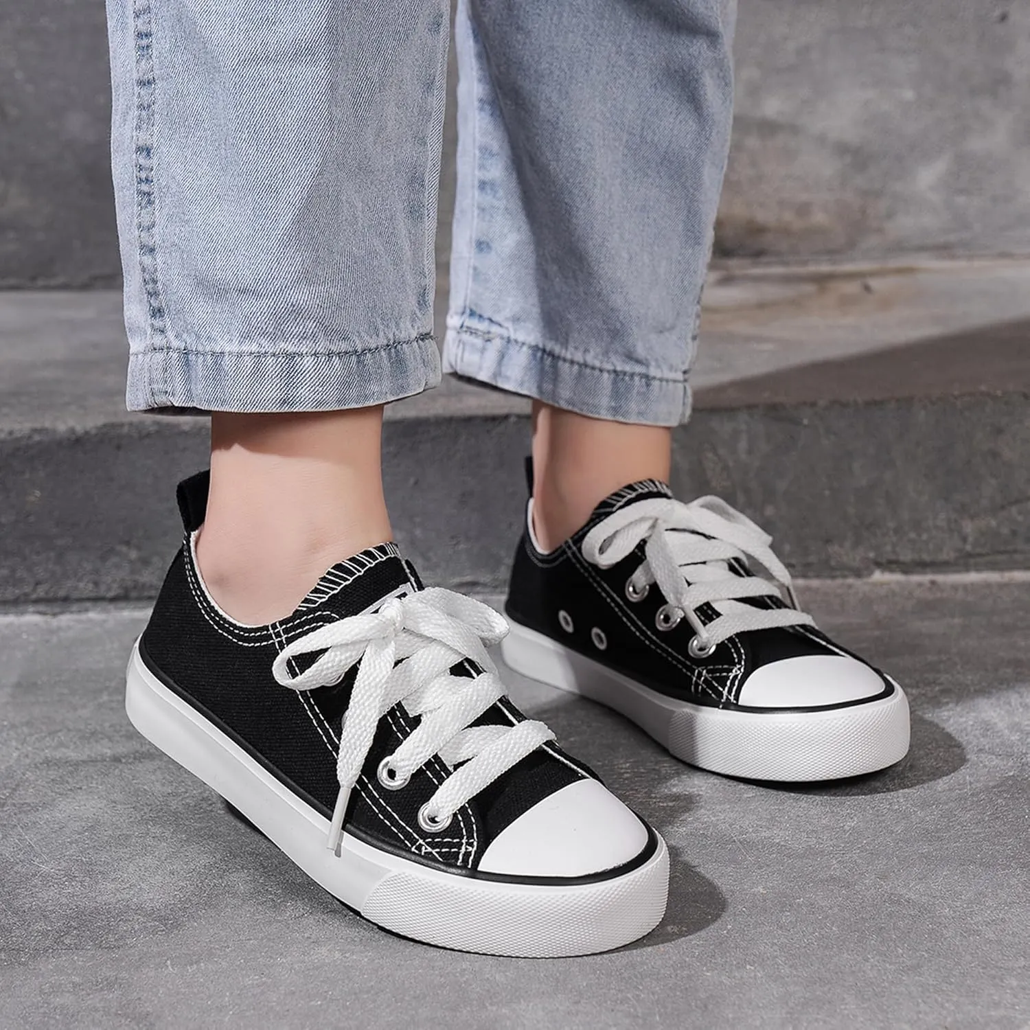 Toddler Canvas Sneakers for Boys & Girls - Breathable, Lightweight & Durable Lace-Up Shoes Non-Slip Rubber Sole, Classic School Style for Play & Casual Wear,Ages 2 