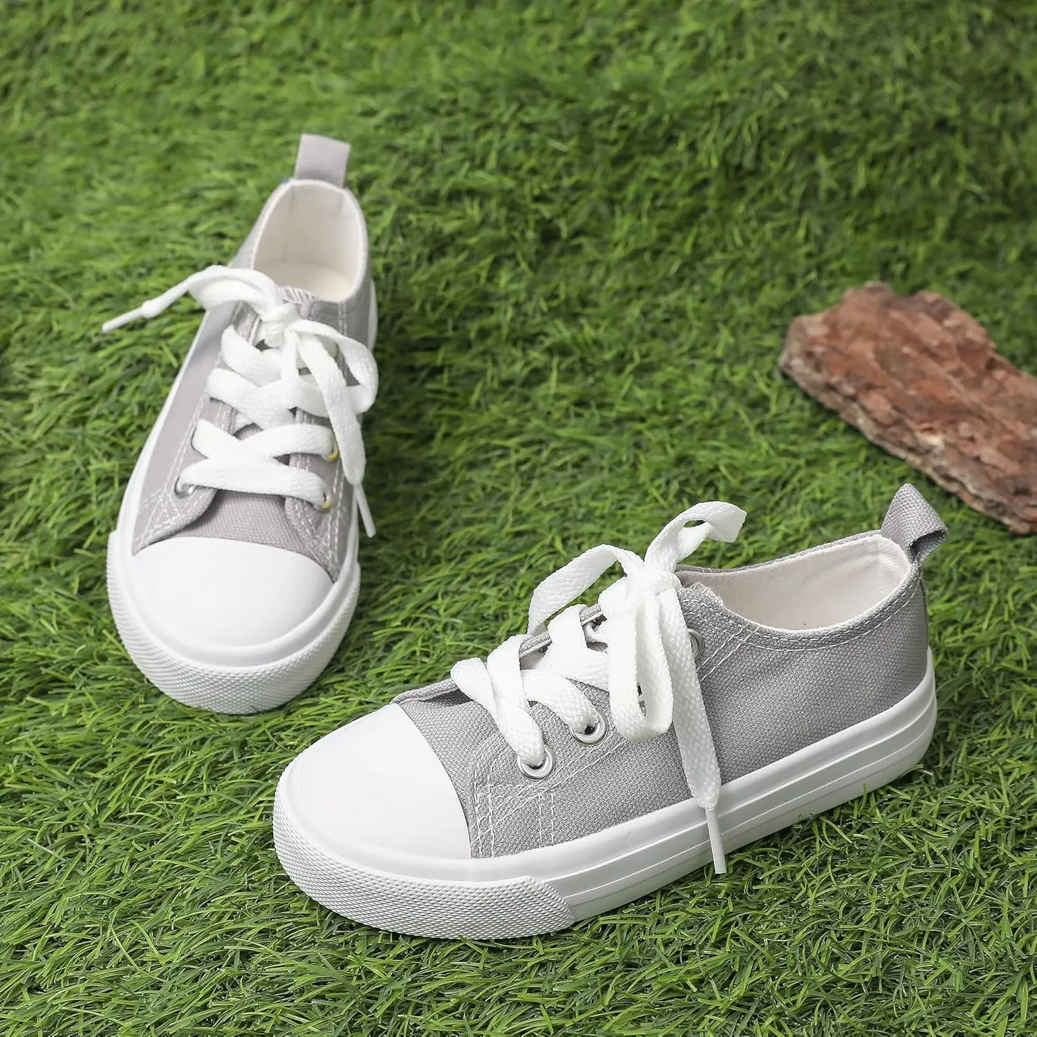 Toddler Canvas Sneakers for Boys & Girls - Breathable, Lightweight & Durable Lace-Up Shoes Non-Slip Rubber Sole, Classic School Style for Play & Casual Wear,Ages 2 