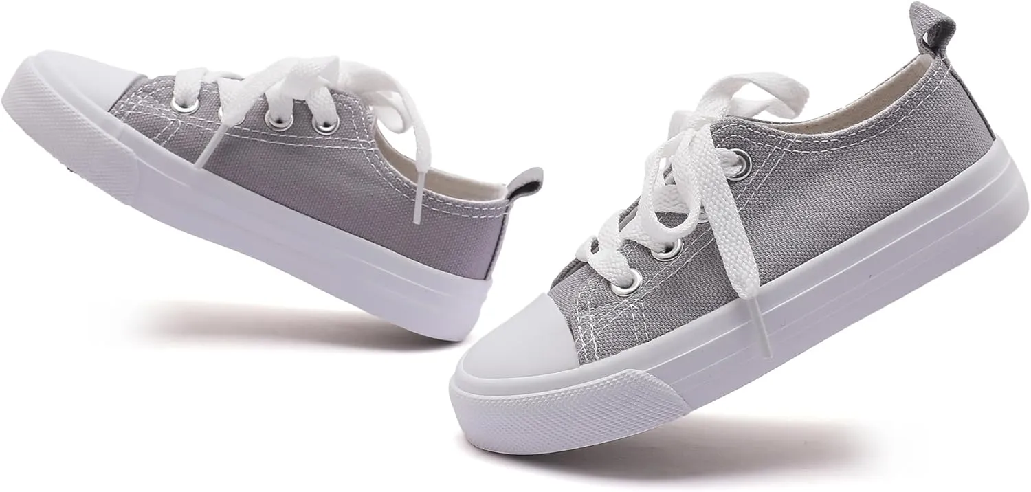 Toddler Canvas Sneakers for Boys & Girls - Breathable, Lightweight & Durable Lace-Up Shoes Non-Slip Rubber Sole, Classic School Style for Play & Casual Wear,Ages 2 