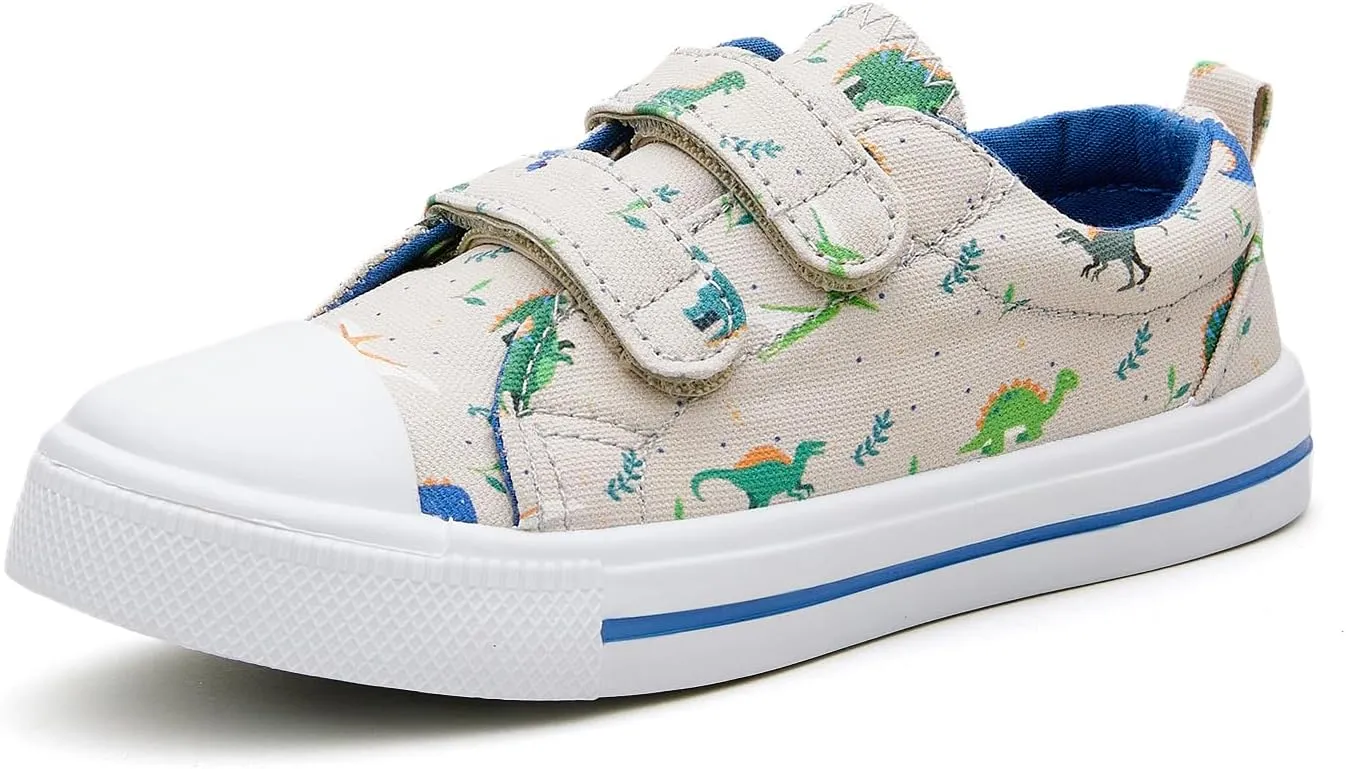 Toddler Little Kid Girls' and Boys' Canvas Sneakers with Hook and Loop Straps Easy On Casual Shoes