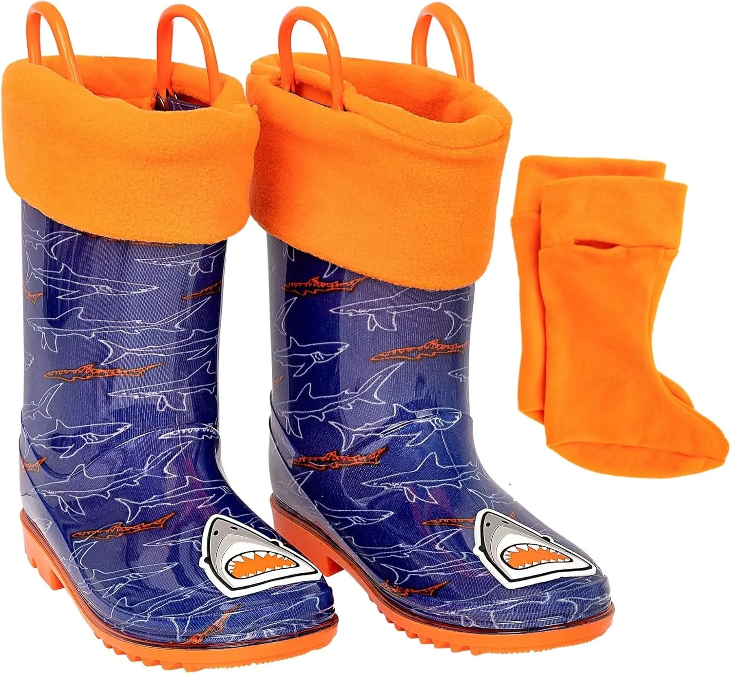 Toddler Rain Boots, Kids Rain Boots Waterproof Rubber Boots for Girls and Boys with Sock, Fun Patterns, Easy-On Handles 8-12