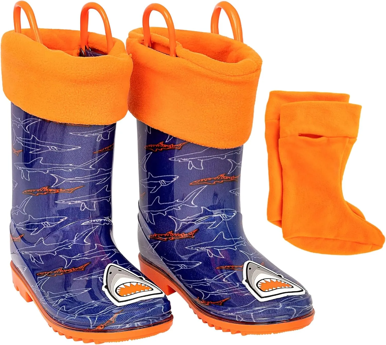 Toddler Rain Boots, Kids Rain Boots Waterproof Rubber Boots for Girls and Boys with Sock, Fun Patterns, Easy-On Handles 8-12