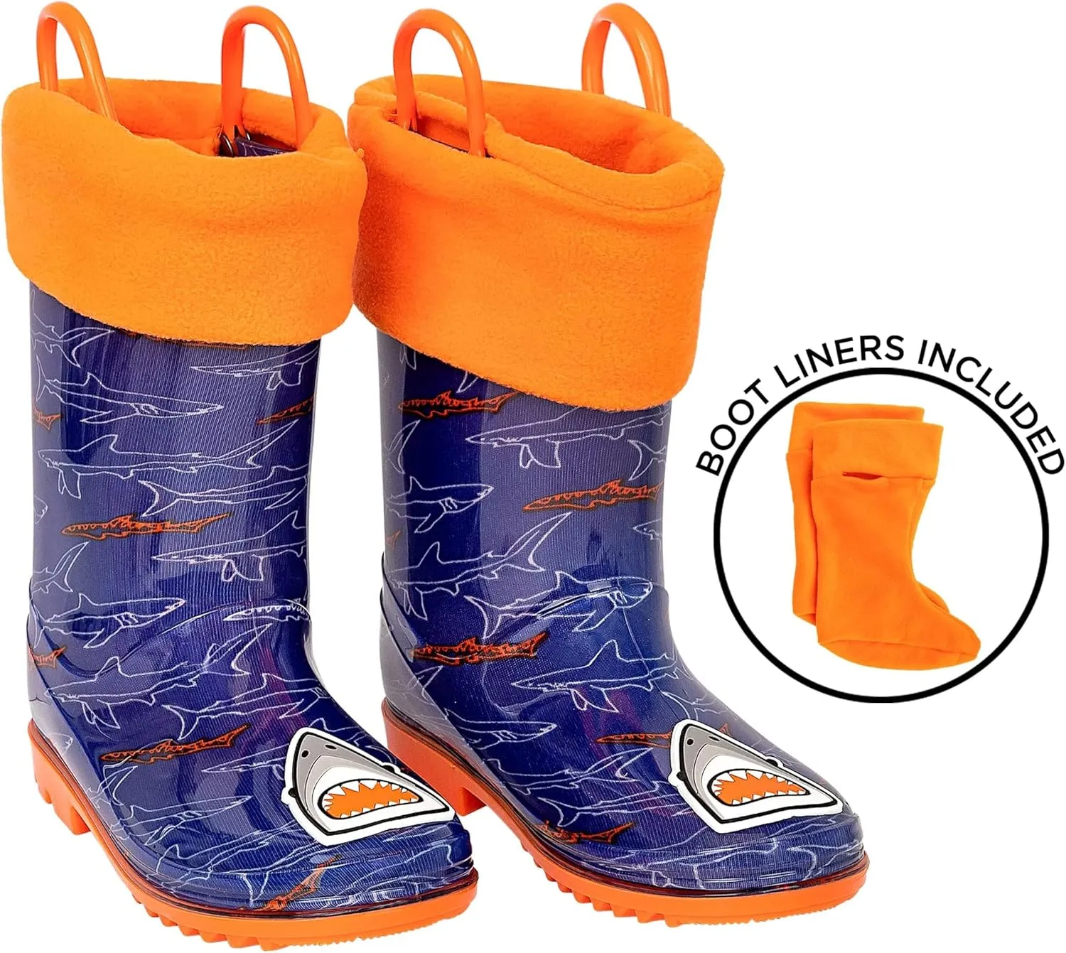 Toddler Rain Boots, Kids Rain Boots Waterproof Rubber Boots for Girls and Boys with Sock, Fun Patterns, Easy-On Handles 8-12
