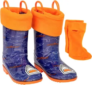 Toddler Rain Boots, Kids Rain Boots Waterproof Rubber Boots for Girls and Boys with Sock, Fun Patterns, Easy-On Handles 8-12