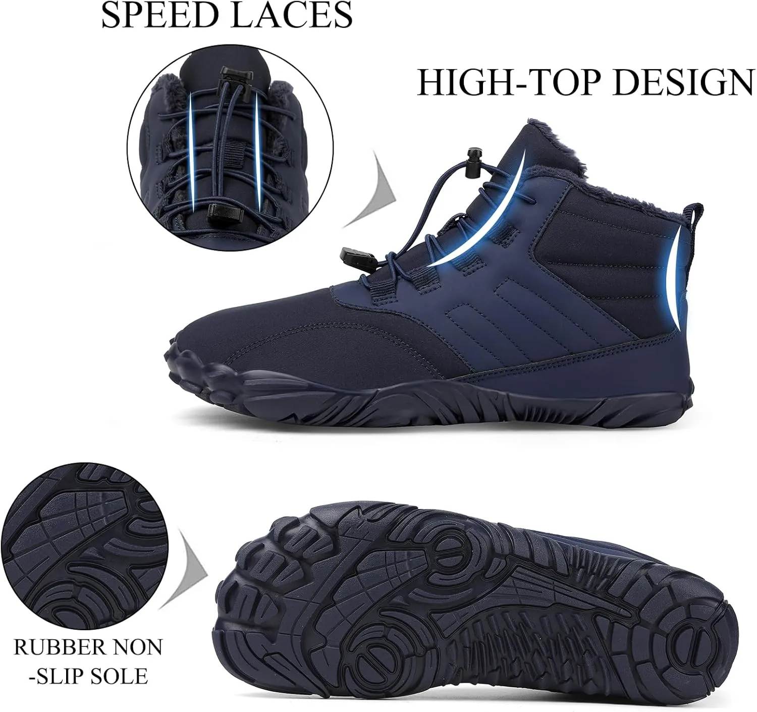 Tongzone Men's Wide Toe Box Barefoot Shoes Fur Lined Minimalist Zero Drop Sole Walking shoes Winter