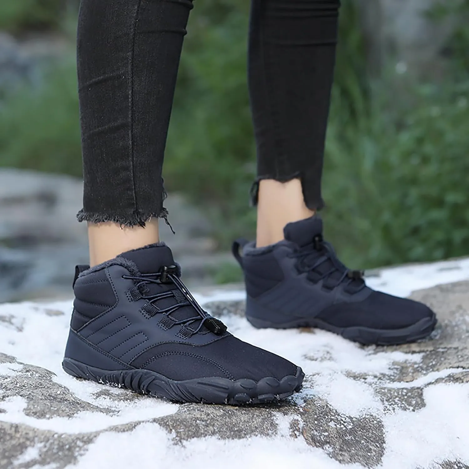 Tongzone Men's Wide Toe Box Barefoot Shoes Fur Lined Minimalist Zero Drop Sole Walking shoes Winter