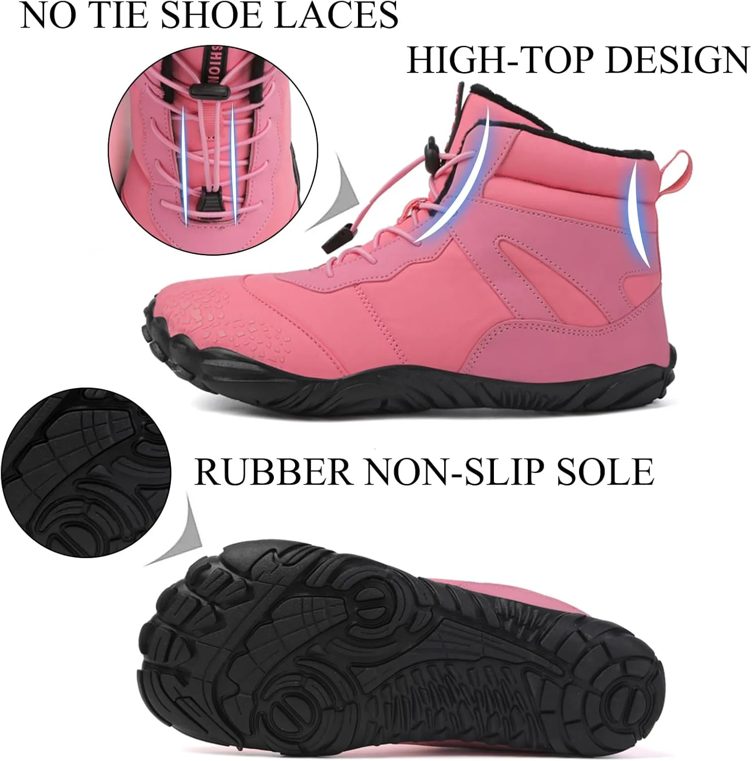 Tongzone Wide Toe Box Men's Women's Barefoot Shoes Fur Lined Zero Drop Sole High top Walking shoes Winter