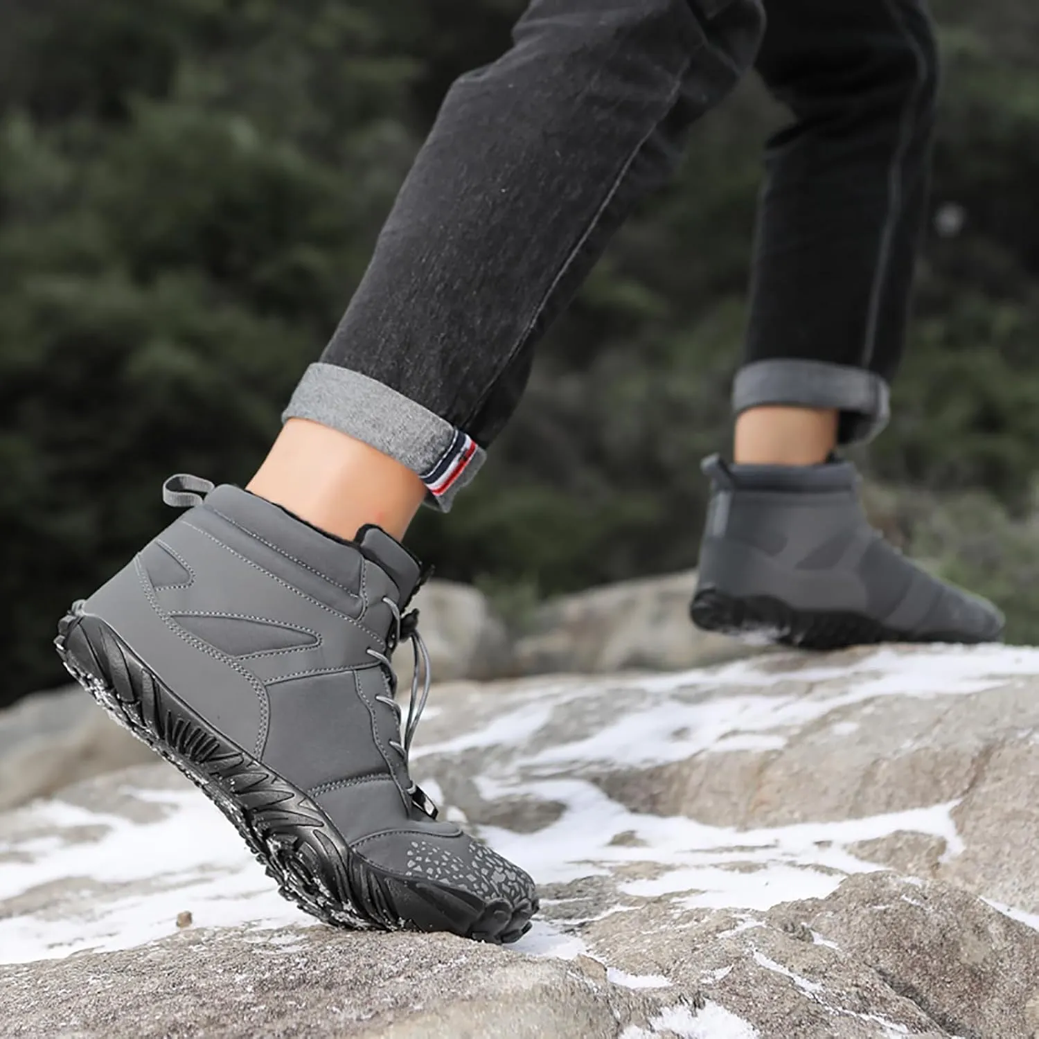 Tongzone Wide Toe Box Men's Women's Barefoot Shoes Fur Lined Zero Drop Sole High top Walking shoes Winter