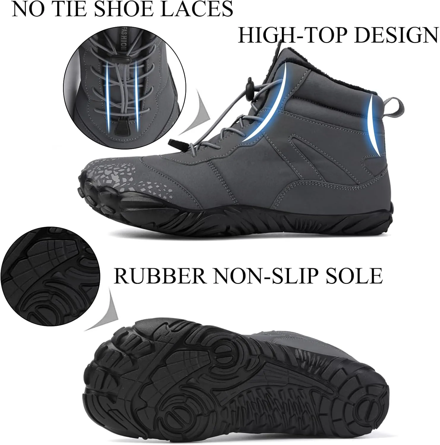 Tongzone Wide Toe Box Men's Women's Barefoot Shoes Fur Lined Zero Drop Sole High top Walking shoes Winter