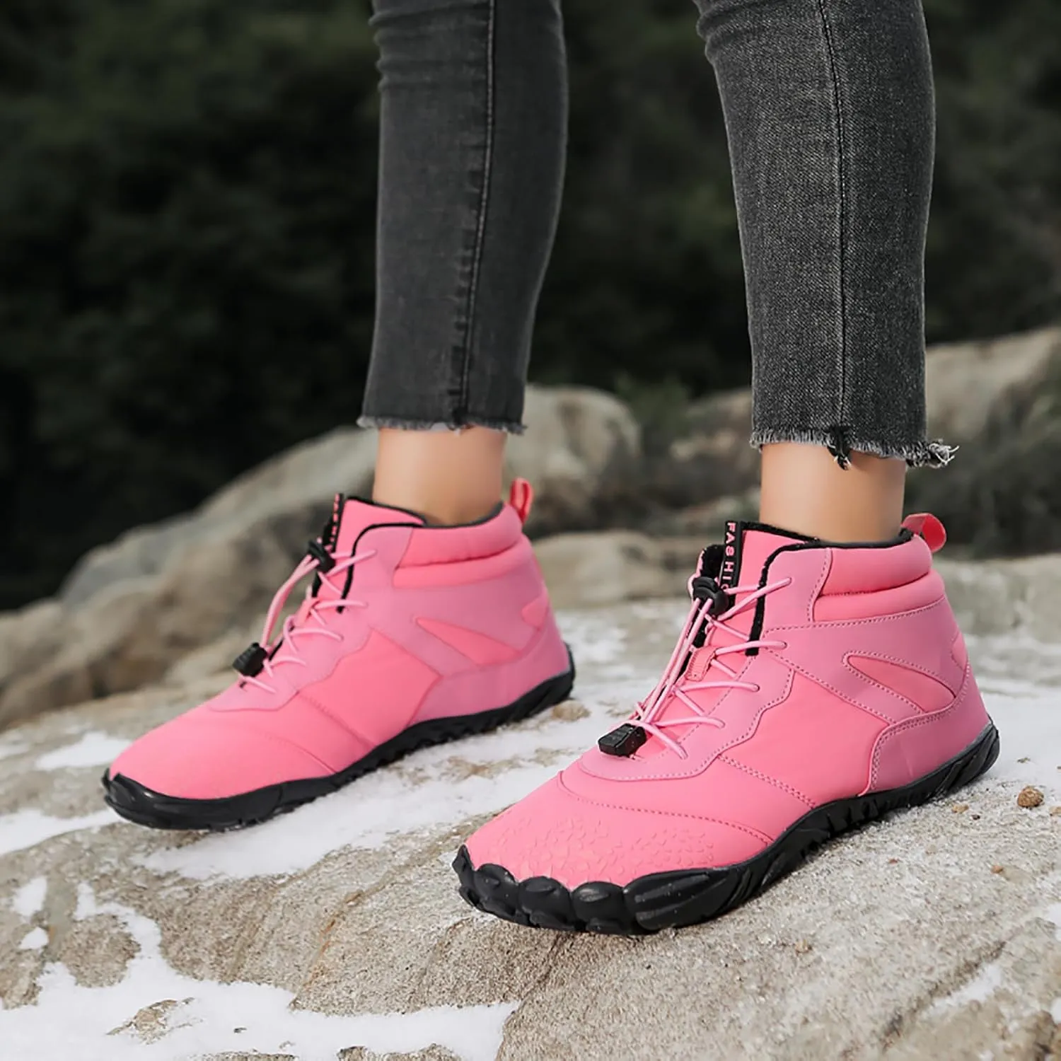 Tongzone Wide Toe Box Men's Women's Barefoot Shoes Fur Lined Zero Drop Sole High top Walking shoes Winter