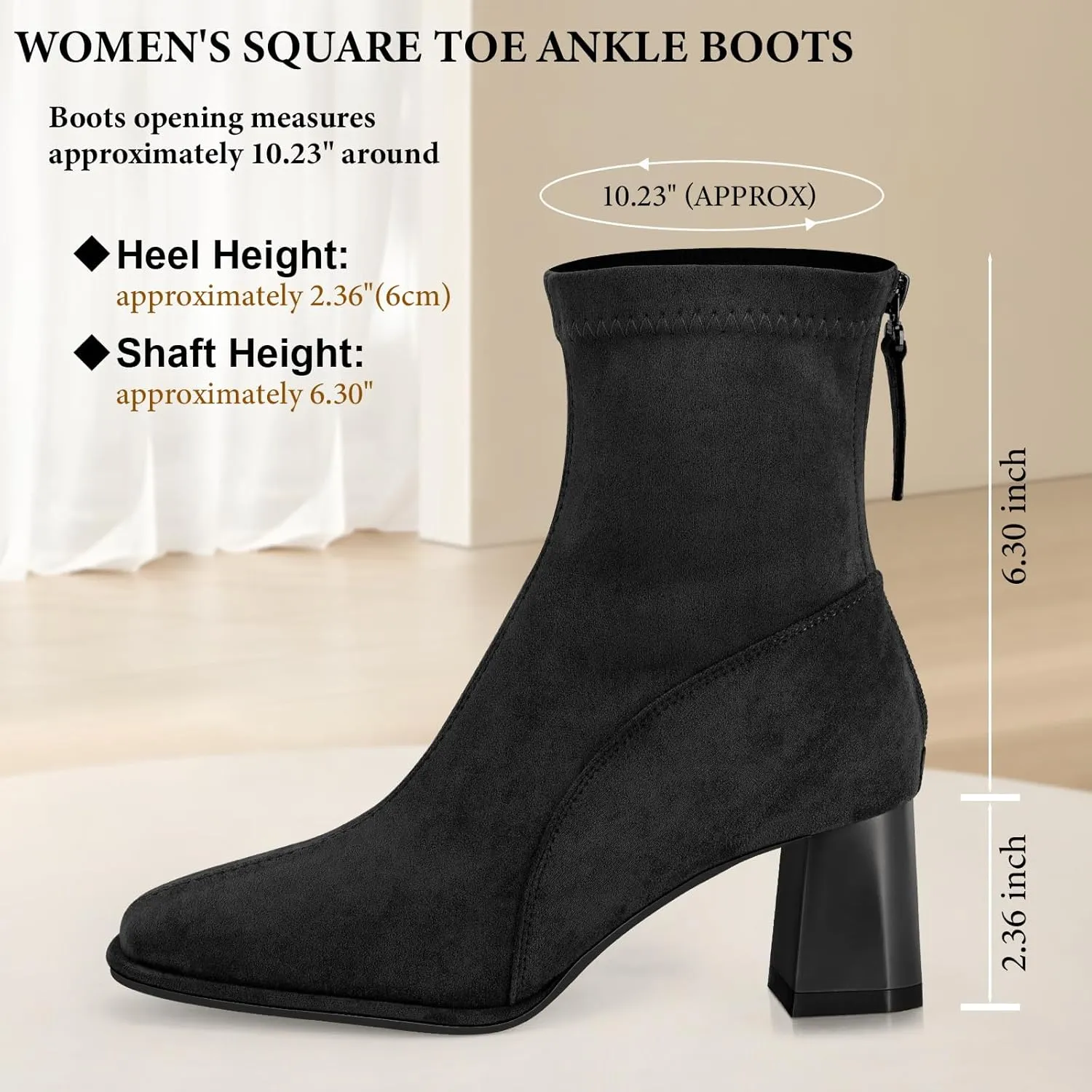 Trakxy Women's Square Toe Ankle Boots Faux Suede Low Block Heel Chelsea Boots Women Shoes