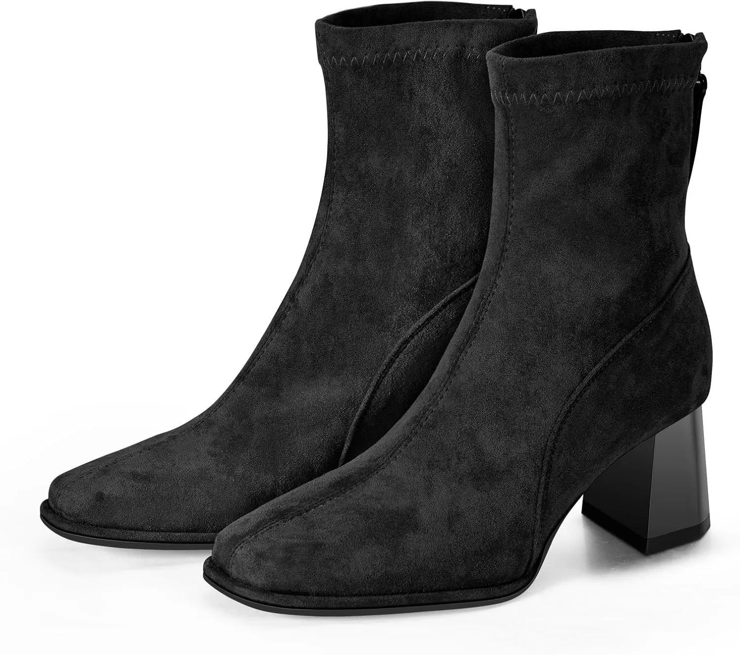Trakxy Women's Square Toe Ankle Boots Faux Suede Low Block Heel Chelsea Boots Women Shoes