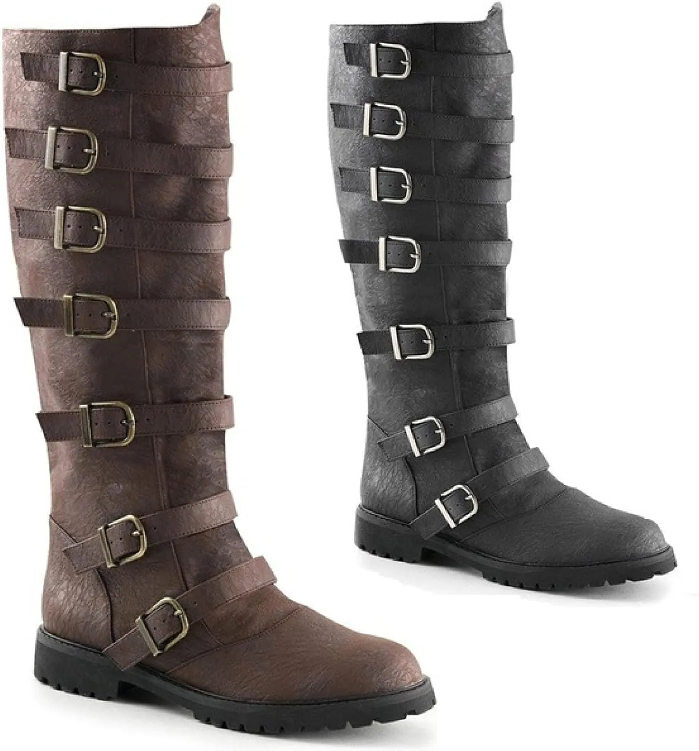 Unisex-Adults Renaissance PU Leather Boots, Medieval & Pirate Cosplay, Black, Ankle-High, No Heel, Classic, Round Toe, Almond Toe, Comfortable, Leather Lined, All-Season, Casual, 1702156
