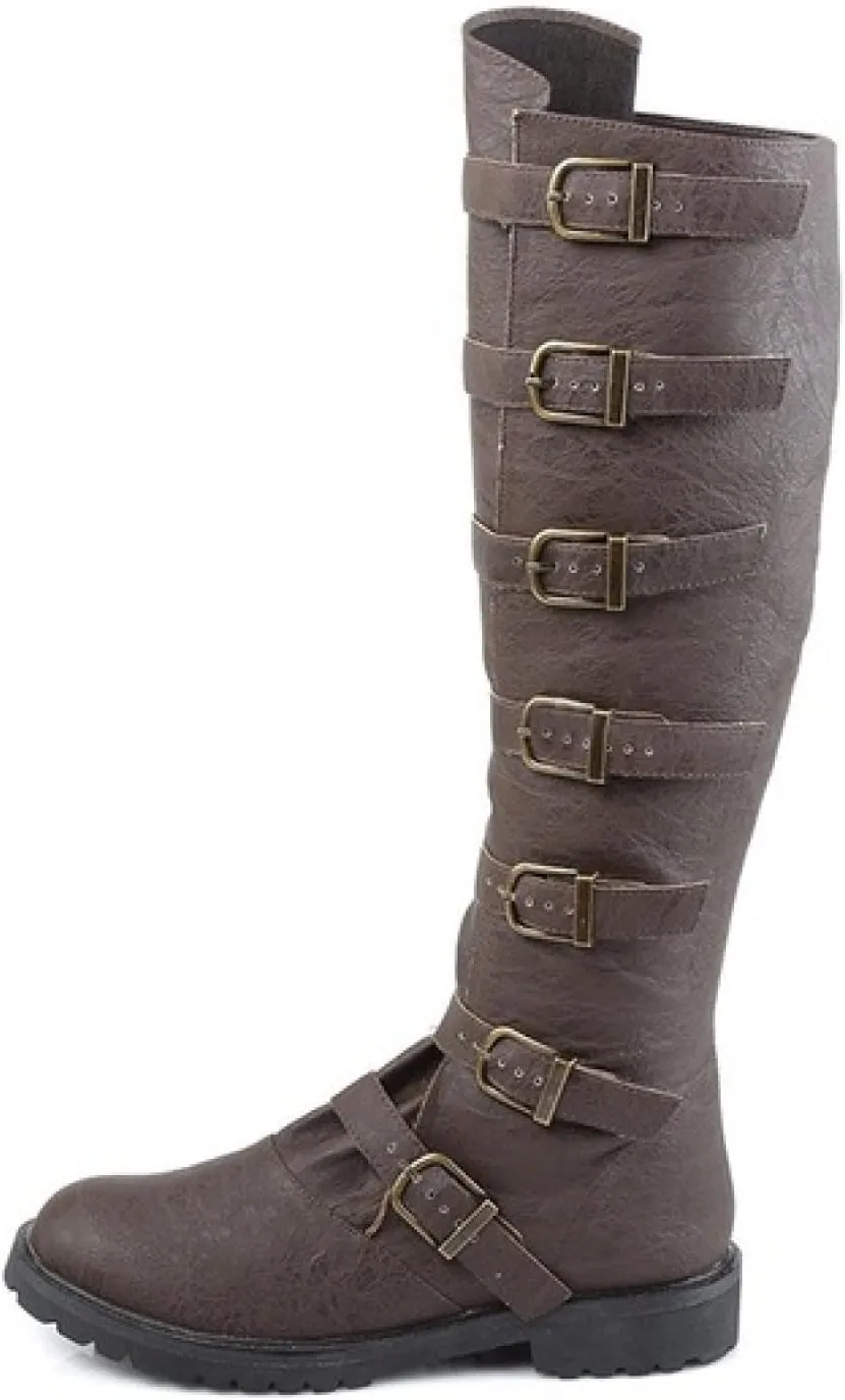 Unisex-Adults Renaissance PU Leather Boots, Medieval & Pirate Cosplay, Black, Ankle-High, No Heel, Classic, Round Toe, Almond Toe, Comfortable, Leather Lined, All-Season, Casual, 1702156