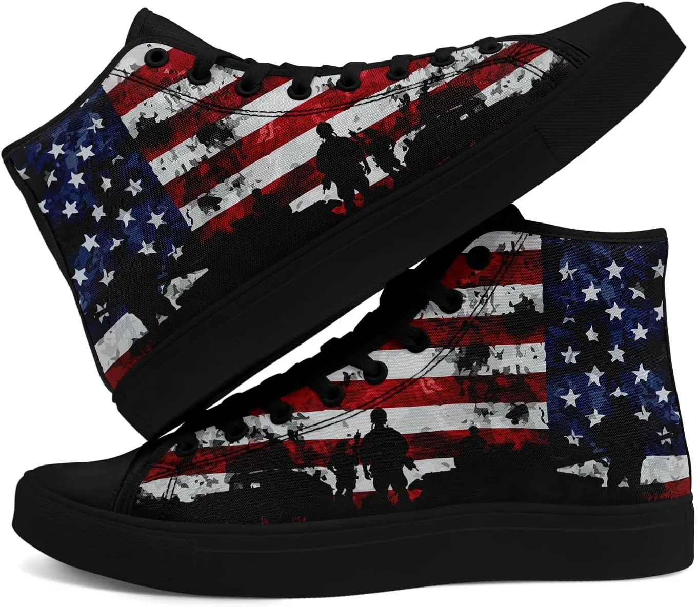 Unisex Flag High Tops Canvas Sneaker Lace Up Casual Trainers Tennis Walking Shoes