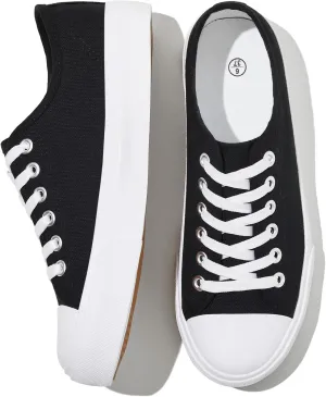 Uoidru White Tennis Canvas Shoes for Women Black Canvas Sneakers Womens Fashion Sneakers Classic Lace Up Walking Shoes