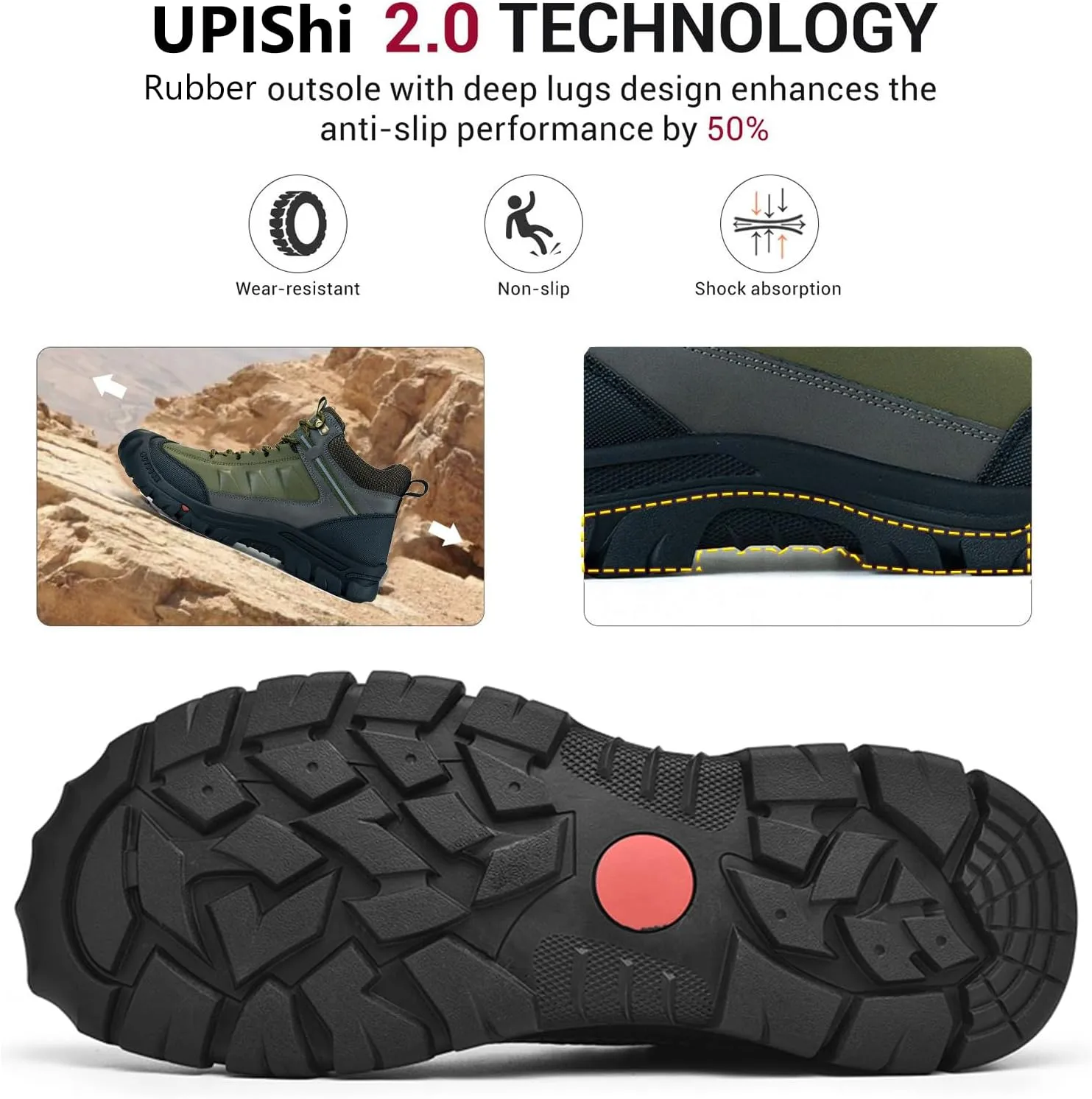UPIShi Men's Hiking Waterproof Leather Boots Walking Lightweight Working Trekking Outdoor Casual Breathable Shoes