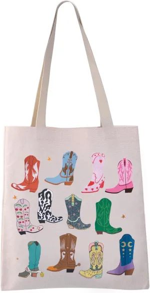 VAMSII Cowgirl Tote Bag Country Girl Gift Cowgirl Western Boots Grocery Bag