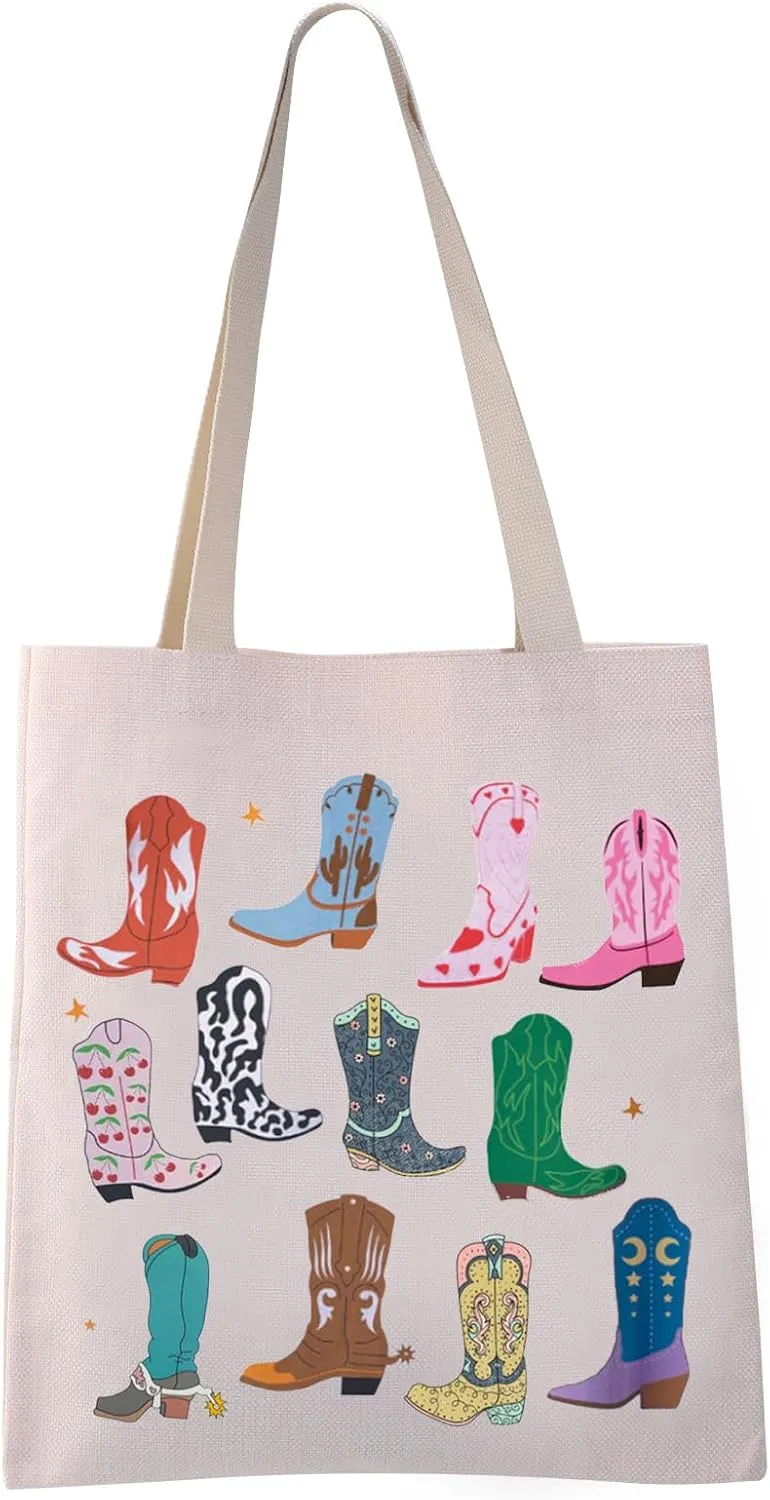 VAMSII Cowgirl Tote Bag Country Girl Gift Cowgirl Western Boots Grocery Bag
