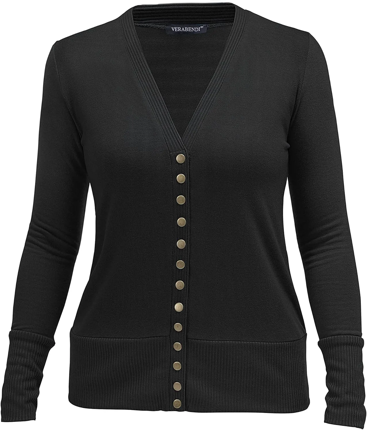 VERABENDI Women Long Sleeve Snaps Button Down V Neck Cute Knit Sweater Cardigan