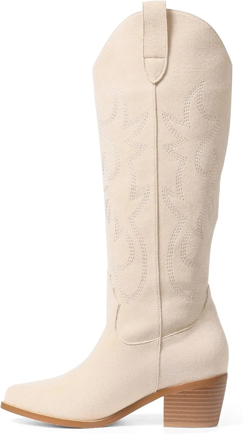 VIMISAOI Cowboy Boots for Women - Knee High, Pointed Toe, Wide Calf Western White Cowgirl Tall Boots