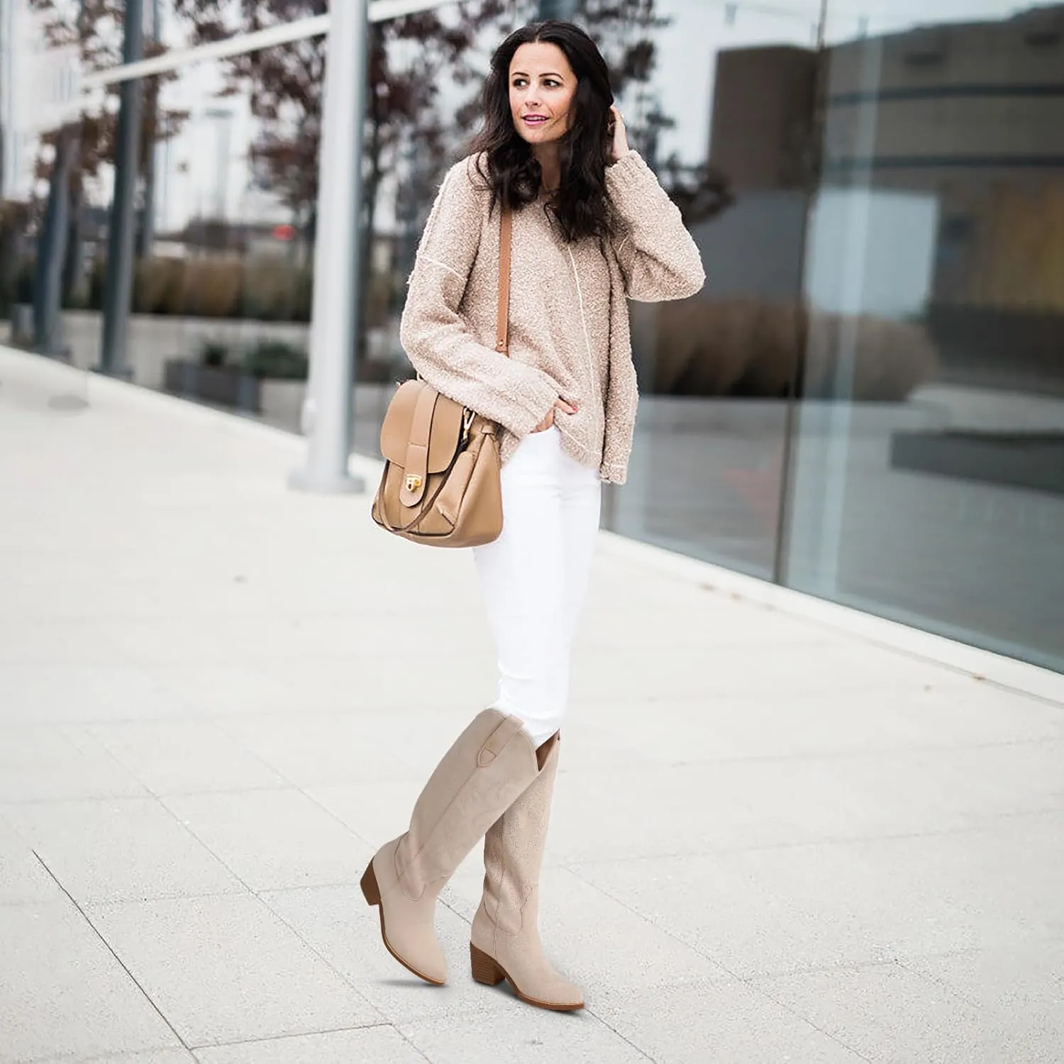 VIMISAOI Cowboy Boots for Women - Knee High, Pointed Toe, Wide Calf Western White Cowgirl Tall Boots