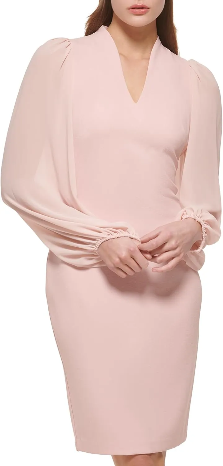 Vince Camuto Women's Chiffon Balloon Sleeve V-Neck Crepe Sheath Mini Dress
