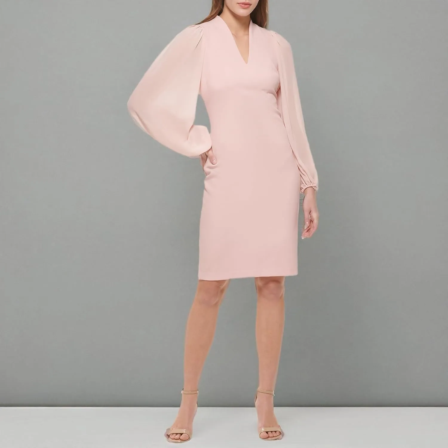 Vince Camuto Women's Chiffon Balloon Sleeve V-Neck Crepe Sheath Mini Dress