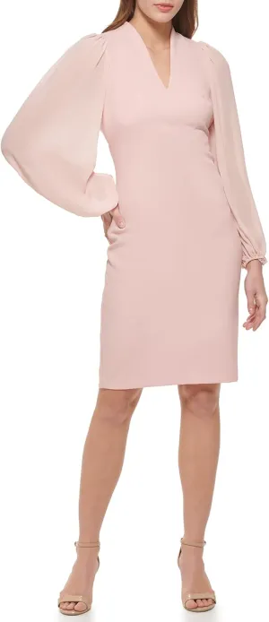 Vince Camuto Women's Chiffon Balloon Sleeve V-Neck Crepe Sheath Mini Dress