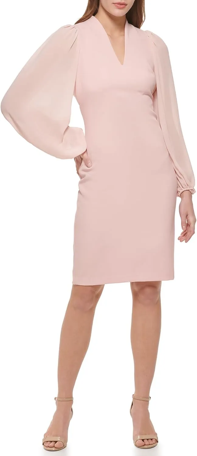 Vince Camuto Women's Chiffon Balloon Sleeve V-Neck Crepe Sheath Mini Dress